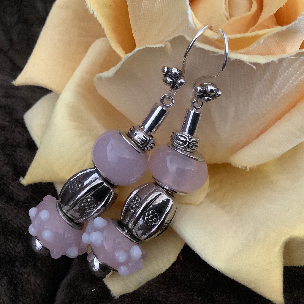 New Beautiful Silver Tone Murano Glass Beads Dangling Fashion Earrings 22$